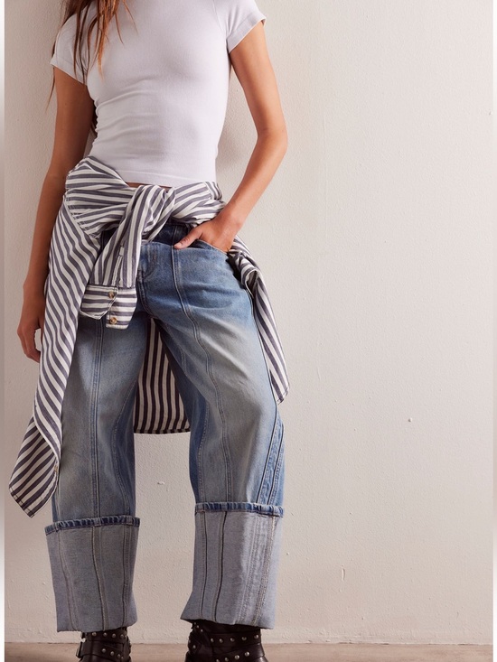 We The Free Denim - NWOT FREE PEOPLE We The Free Olsen Cuffed Cropped Barrel Jeans SZ: 29